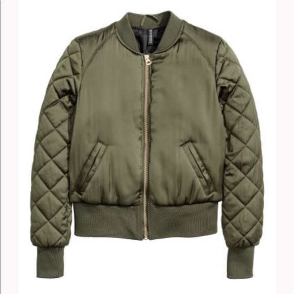 Khaki Green Fitted Satin Bomber Jacket - Picture 8 of 8